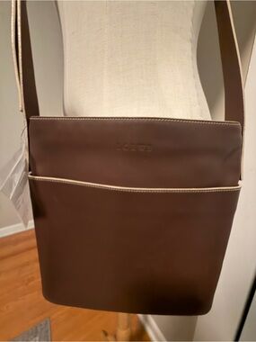 Loewe Brown Leather Messenger Bag with Cream Trim
